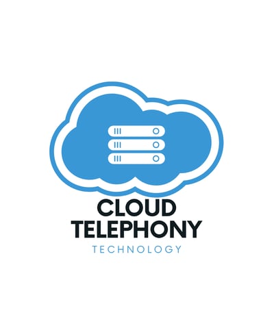 Cloud-based telephony technology with server icons inside a cloud